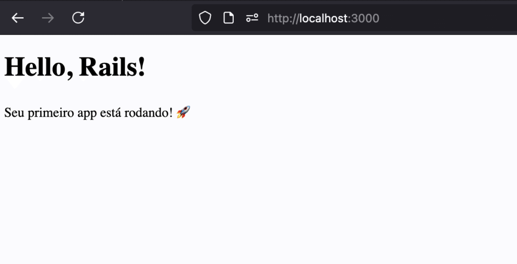 Tela do navegador com Hello Rails exibido no localhost